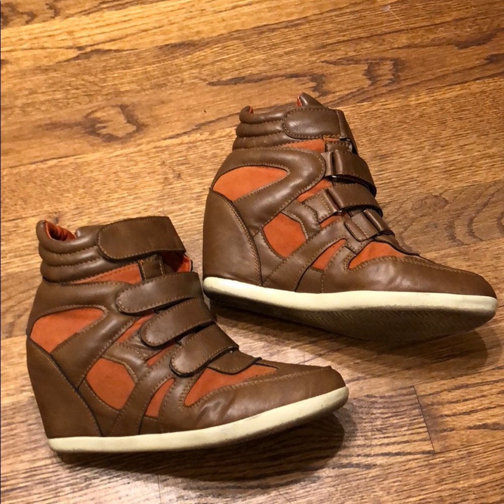Cognac and Orange Hidden Wedge Shoes size 9